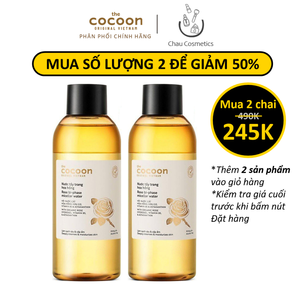 Nước tẩy trang hoa hồng Cocoon 2 lớp: 1 lớp dầu 1 lớp nước tẩy trang mới