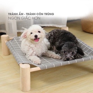 Giường gỗ cho thú cưng kèm vải thoáng khí nhiều màu sắc – Võng cho chó mèo dễ dàng tháo lắp tiện lợi