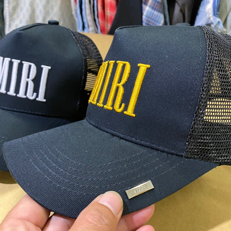 Mũ Nón AMIRI Thêu Chữ Nổi, Chất Lưới Thoáng Mát, Phom Vuông Logo Inox