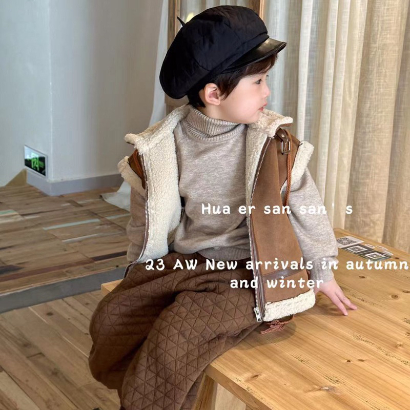 Áo khoác gile da lộn lót lông cừu thời trang xu hướng sẵn ship