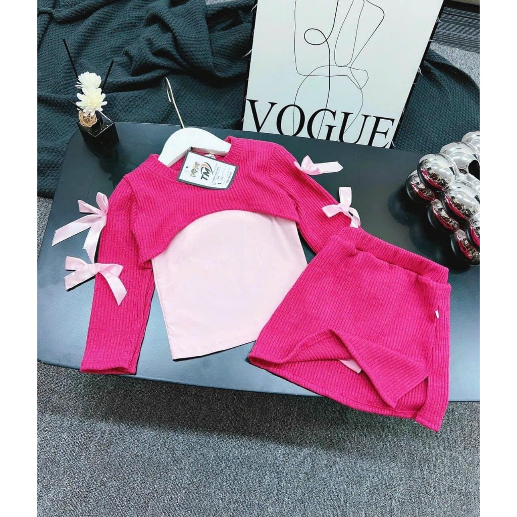 Sét váy len 3 chi tiết cho bé gái từ 8/30kg