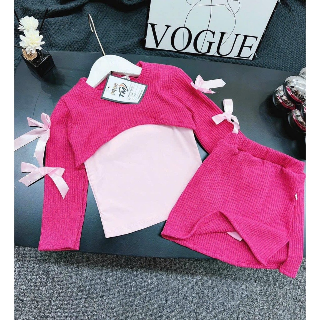 Sét váy len 3 chi tiết cho bé gái từ 8/30kg