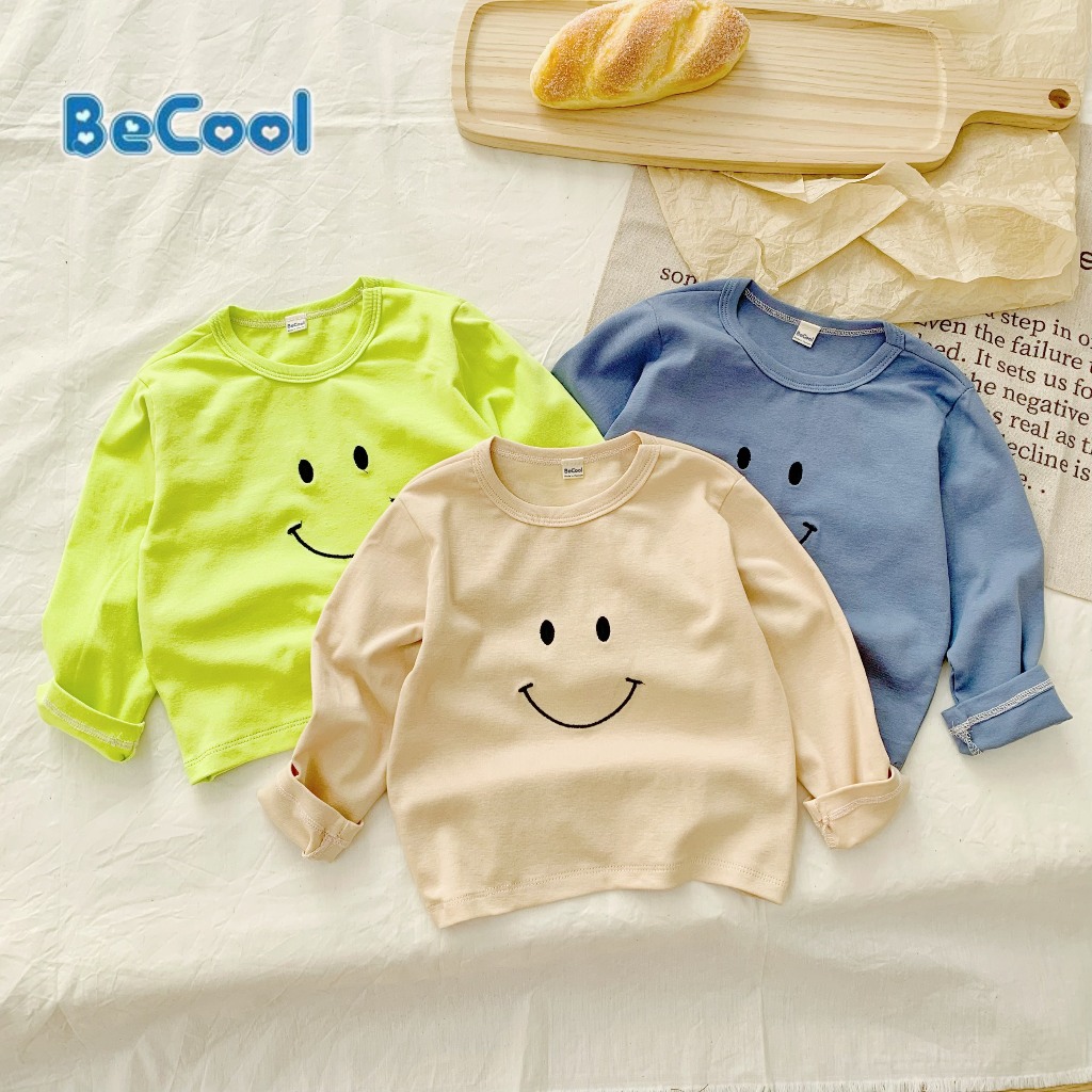 Bộ Dài Tay Thêu Hình Miệng Cười BECOOL, Bộ dài Tay Thu Đông Thêu Hình Miệng Cười Cho Bé Từ 9-27kg