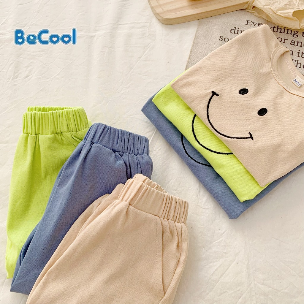 Bộ Dài Tay Thêu Hình Miệng Cười BECOOL, Bộ dài Tay Thu Đông Thêu Hình Miệng Cười Cho Bé Từ 9-27kg