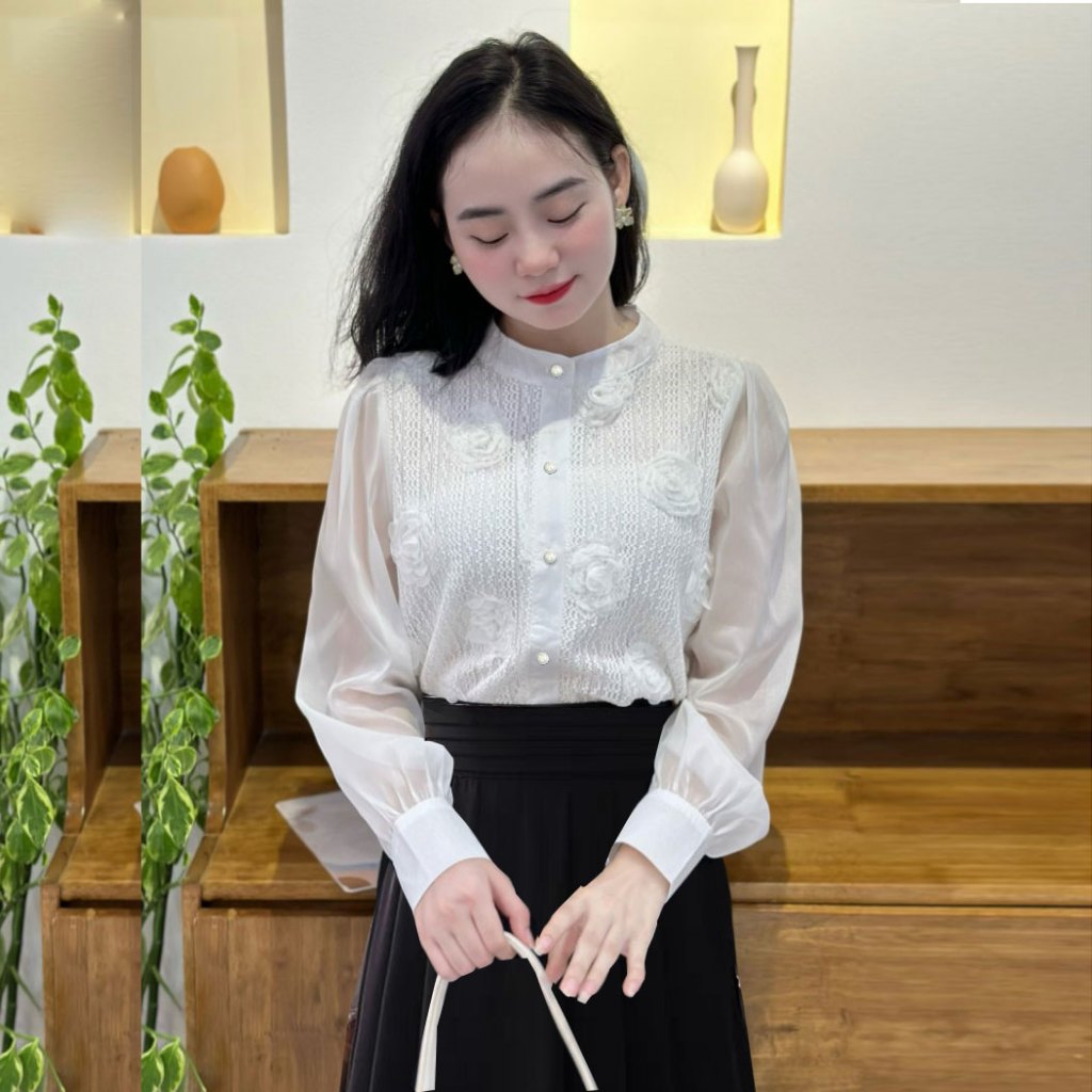 Áo hoa ren dài tay nữ công sở