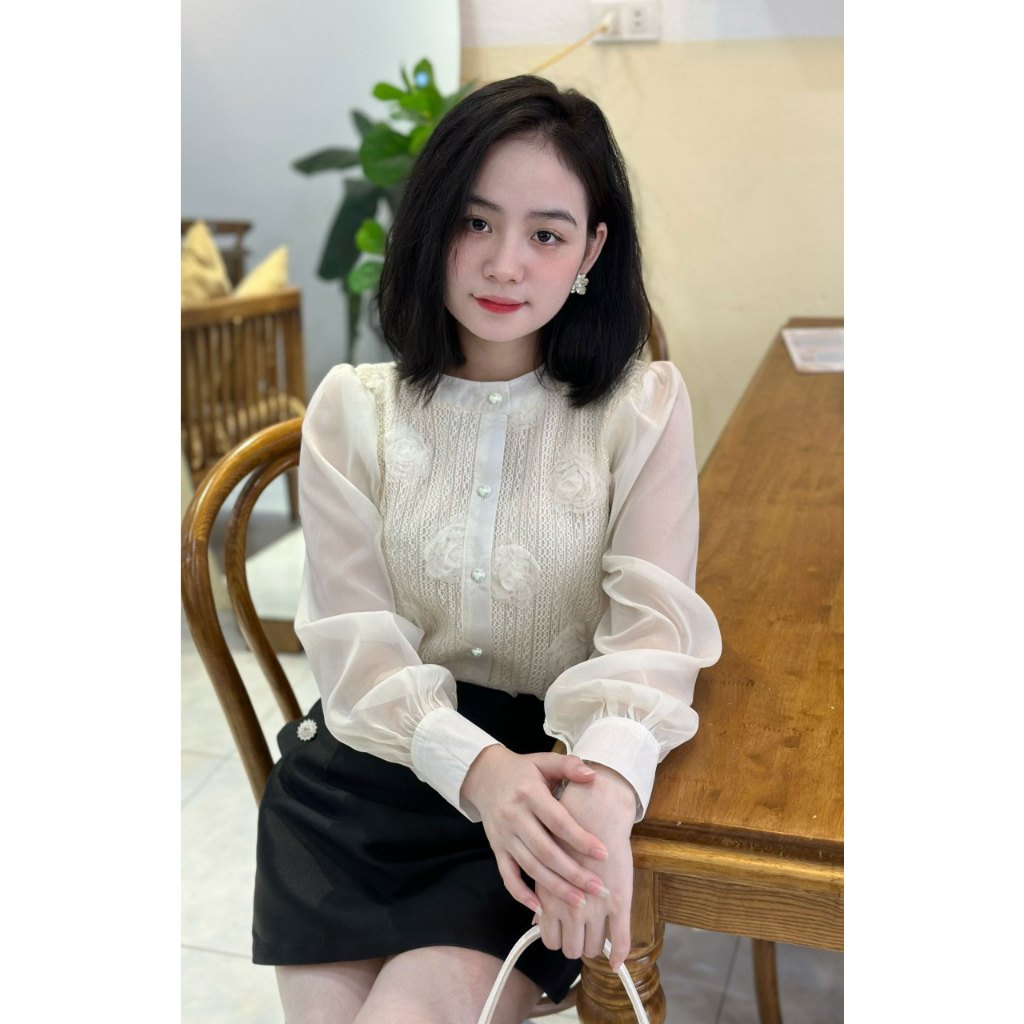Áo hoa ren dài tay nữ công sở