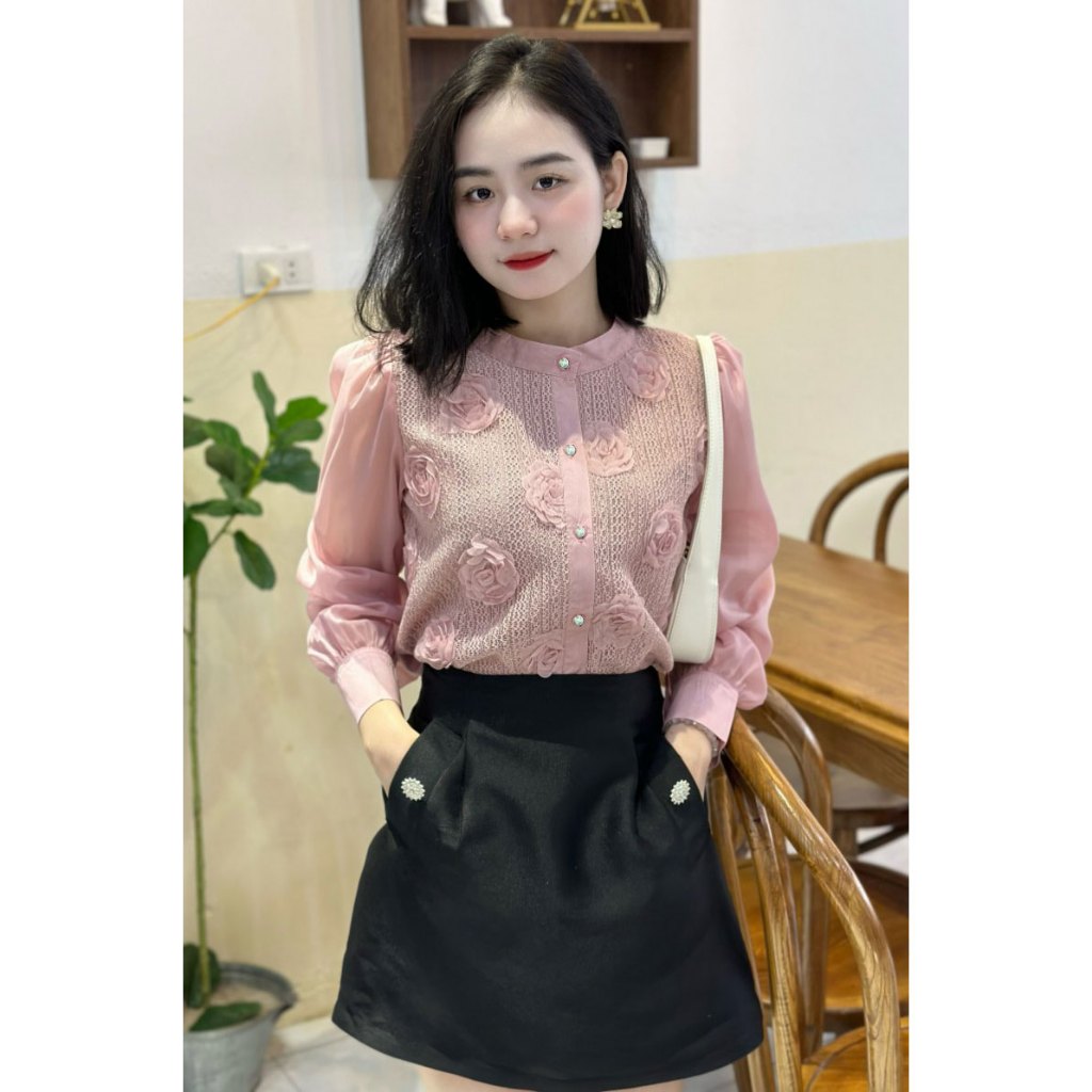 Áo hoa ren dài tay nữ công sở
