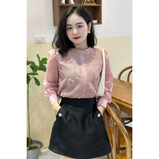 Áo hoa ren dài tay nữ công sở TMD34Q