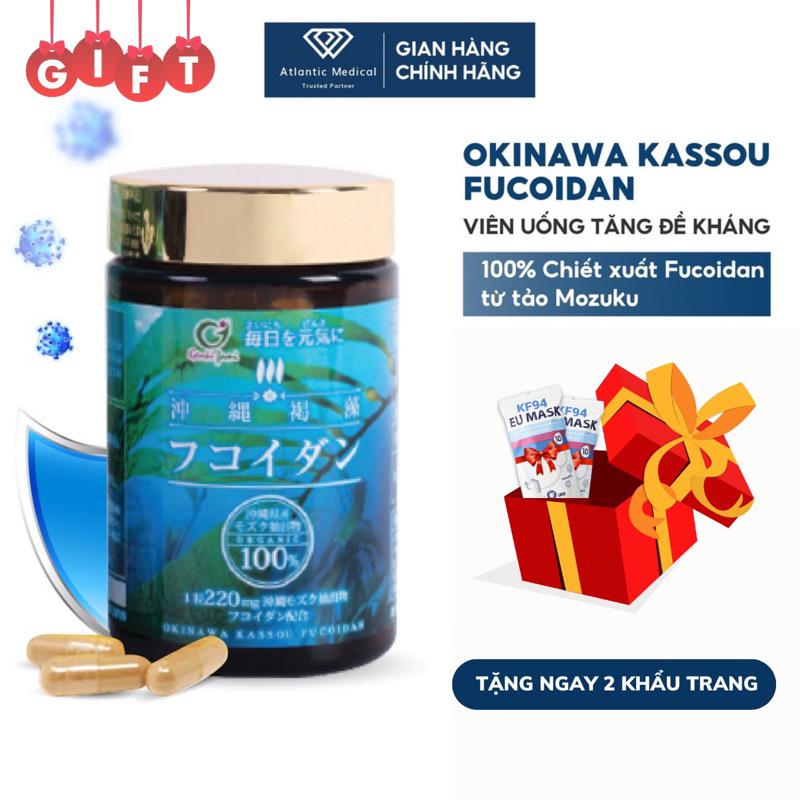 Viên Uống Tăng Đề Kháng Okinawa Kassou Fucoidan GENKI FAMI Giúp Ngăn Ngừa Oxi Hóa, Bảo Vệ Sức Khỏe Hộp 1 Lọ 150 Viên