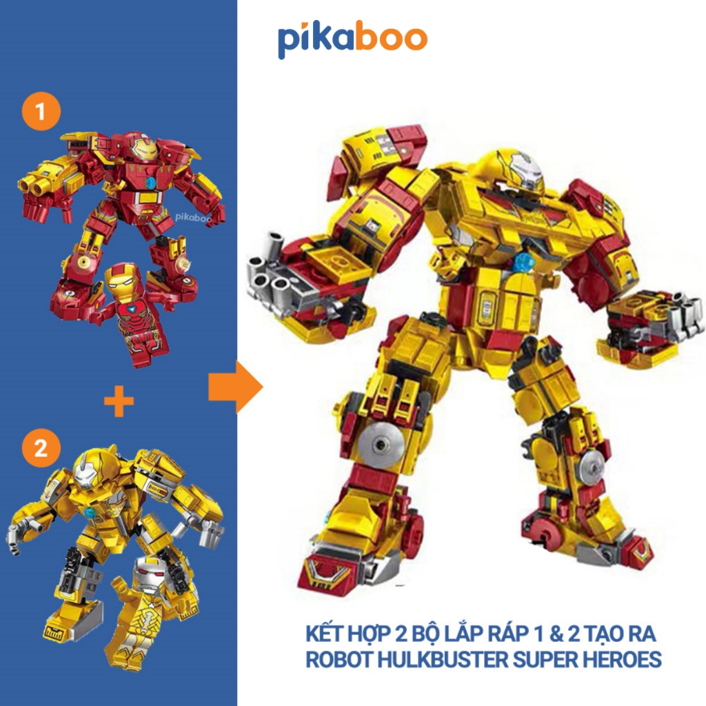 Đồ chơi Lắp ráp Mô hình HulkBuster Iron Man 3 trong 1 Pikaboo gồm 320+ PCS chất liệu nhựa cao cấp an toàn cho bé