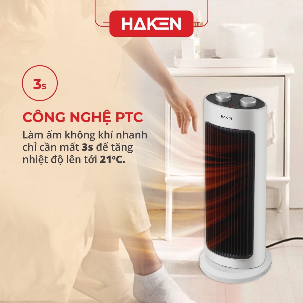 Quạt Sưởi Gốm Haken HK-QS28 2000W Làm Ấm Nhanh, Không Đốt Oxy Không Gây Khô Da - Máy Sưởi Ấm Mùa Đông