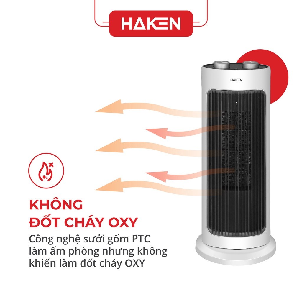 Quạt Sưởi Gốm Haken HK-QS28 2000W Làm Ấm Nhanh, Không Đốt Oxy Không Gây Khô Da - Máy Sưởi Ấm Mùa Đông