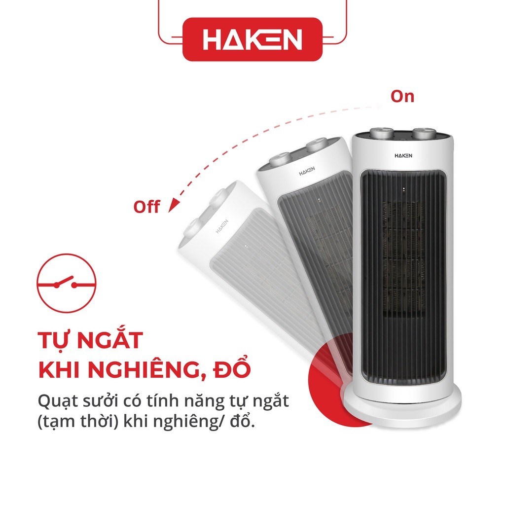 Quạt Sưởi Gốm Haken HK-QS28 2000W Làm Ấm Nhanh, Không Đốt Oxy Không Gây Khô Da - Máy Sưởi Ấm Mùa Đông