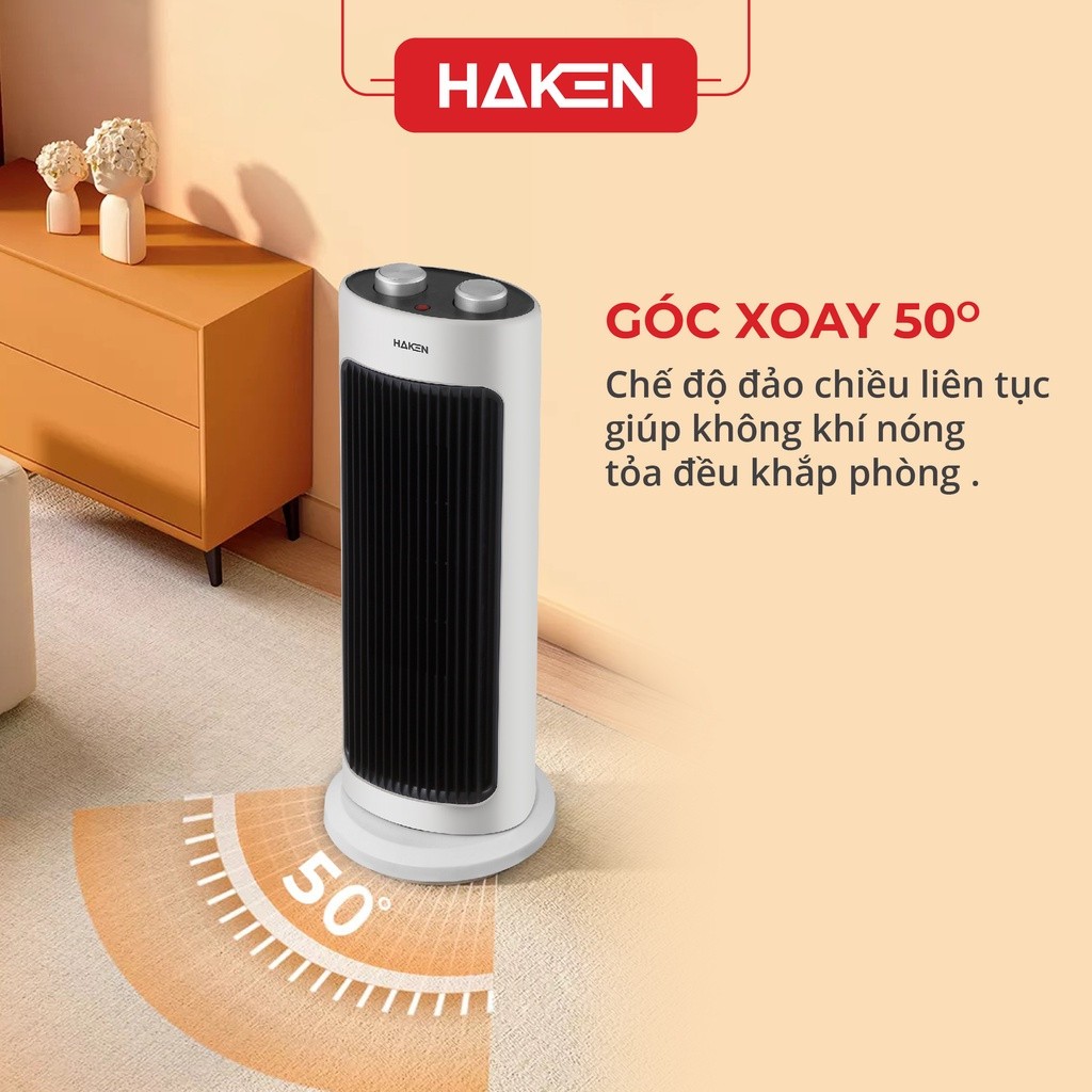 Quạt Sưởi Gốm Haken HK-QS28 2000W Làm Ấm Nhanh, Không Đốt Oxy Không Gây Khô Da - Máy Sưởi Ấm Mùa Đông