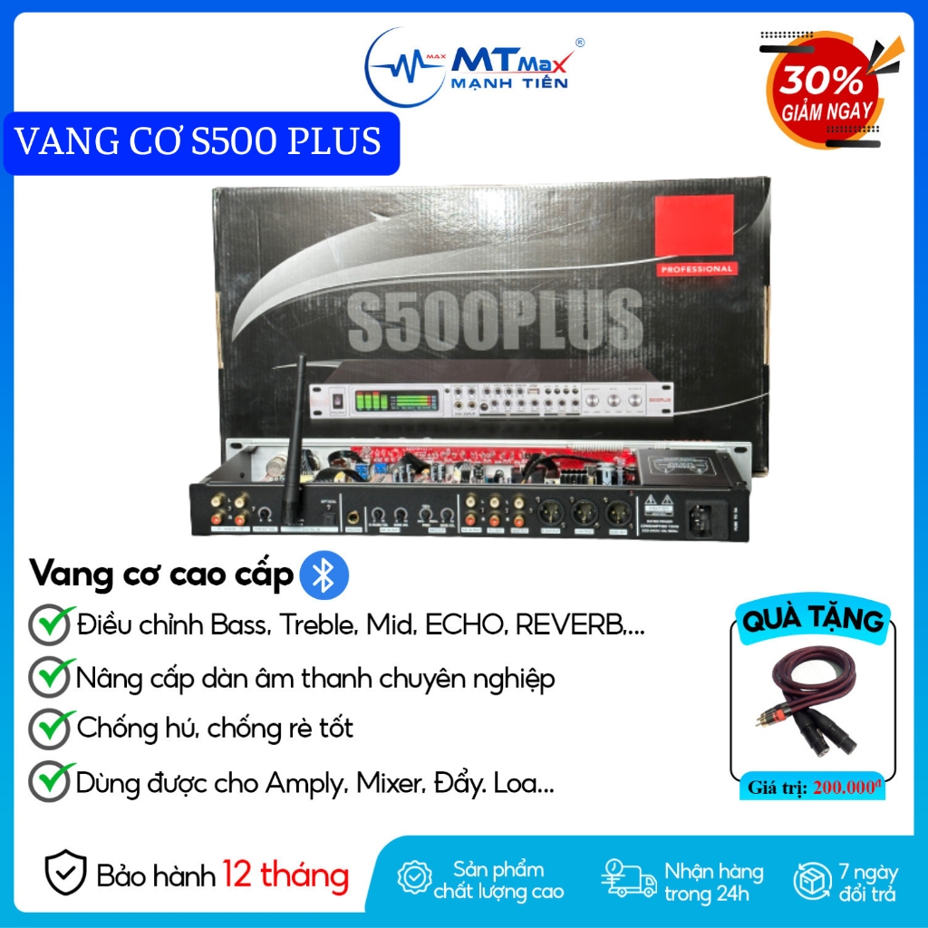 Vang cơ karaoke - Vang Lai Số S500 PLUS 2024 Có Reverb, Tích Hợp Mạch Chống Hú, Màn Hình LCD + Đèn LED Xanh