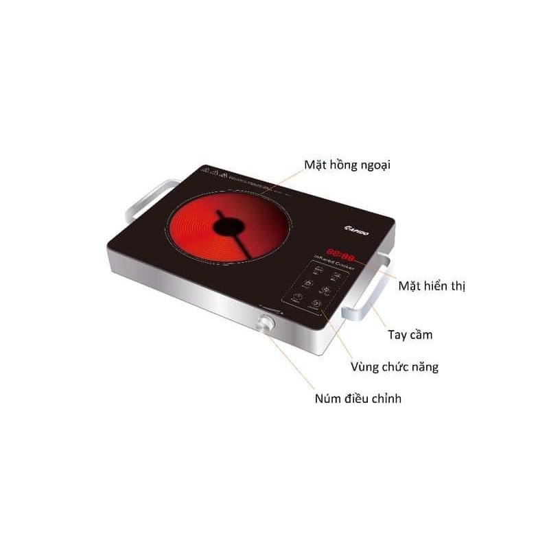 Bếp hồng ngoại đơn Rapido 2200W  điều khiển cảm ứng, nấu nhanh tiết kiệm điện, dùng được mọi loại nồi chảo