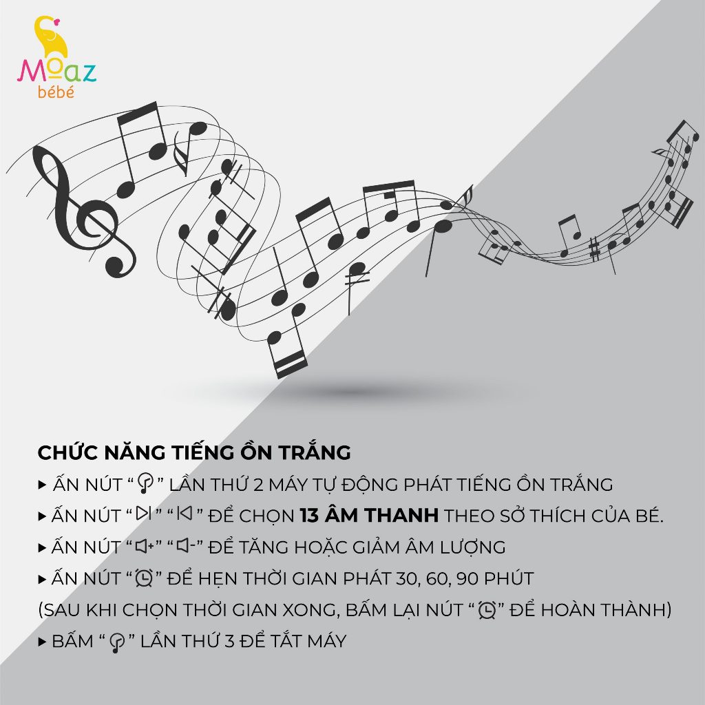 Máy tạo tiếng ồn trắng Moaz Bebe MB057 cho bé có đèn ngủ