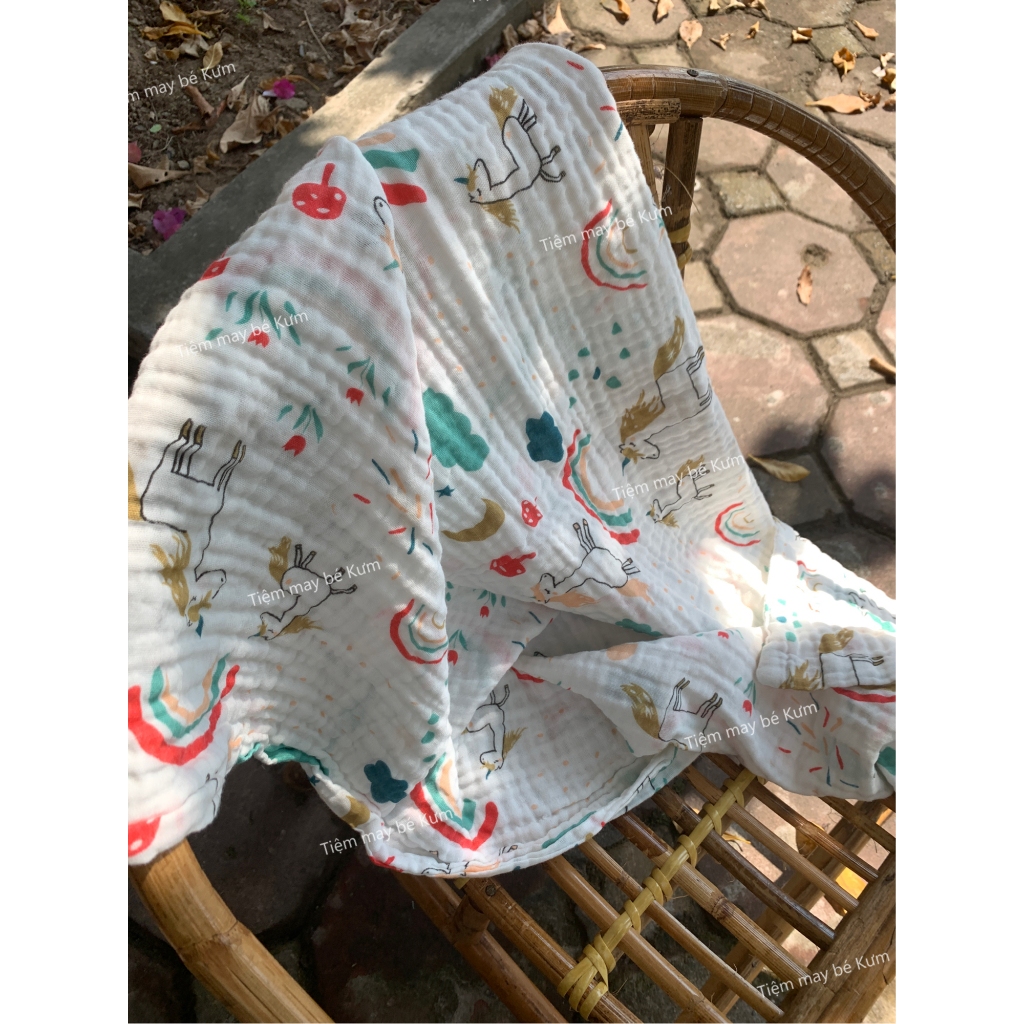 Khăn tắm xô cho bé vải musllin dày 4 lớp siêu mềm, thấm hút tốt, an toàn cho da bé