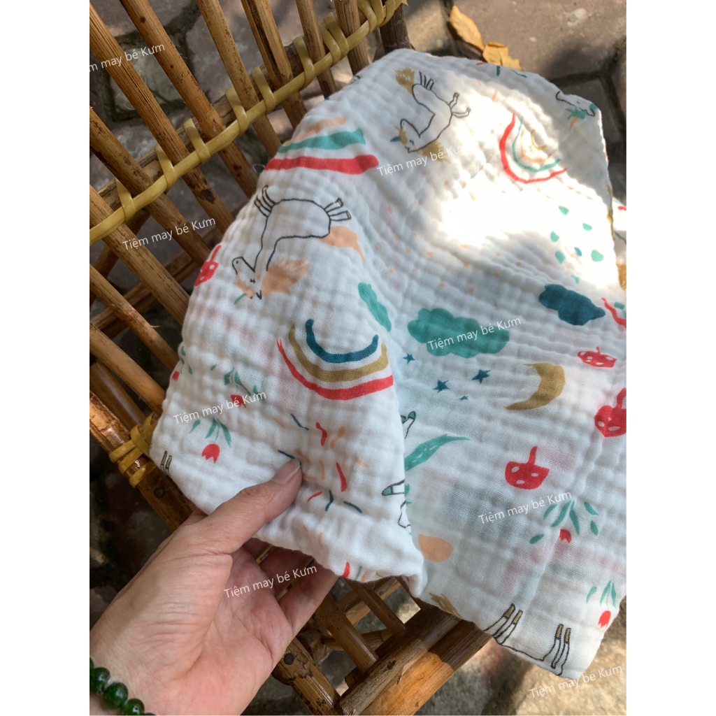 Khăn tắm xô cho bé vải musllin dày 4 lớp siêu mềm, thấm hút tốt, an toàn cho da bé