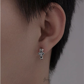Khuyên tai tròn nam bạc thái hình chữ thập, thánh giá cá tính unisex (1 chiếc) | GEMY SILVER KN108