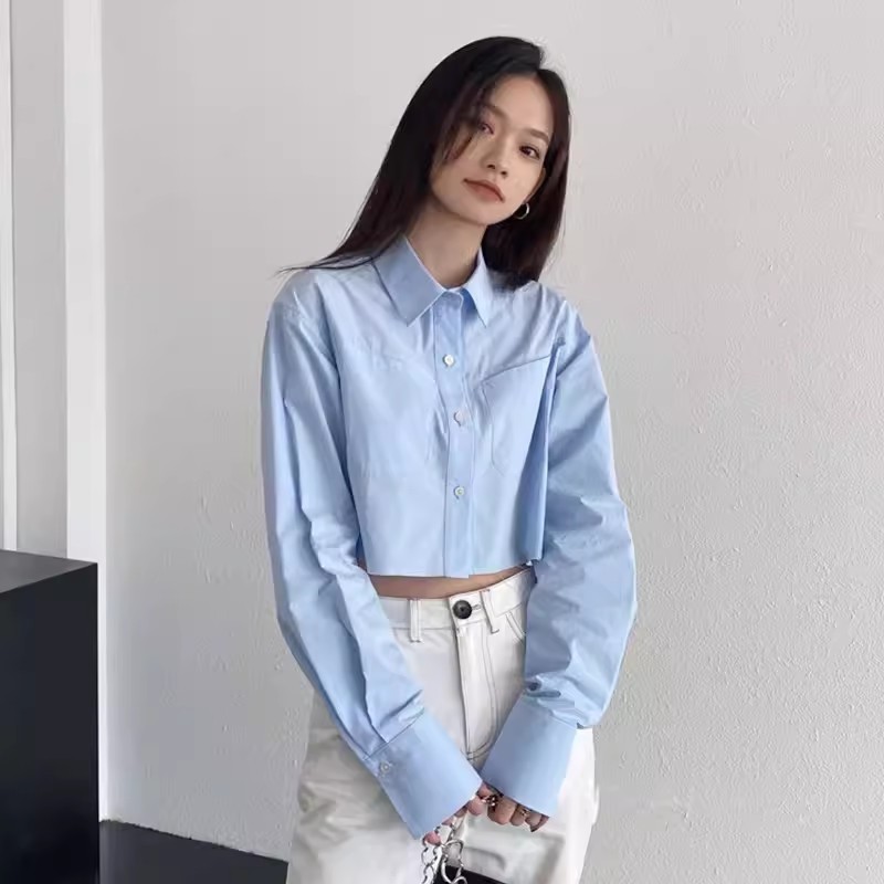 Áo sơ mi Beyo tay dài dáng ngắn sơ mi trơn croptop cổ đức thời trang Hàn Quốc FG046 | BigBuy360 - bigbuy360.vn