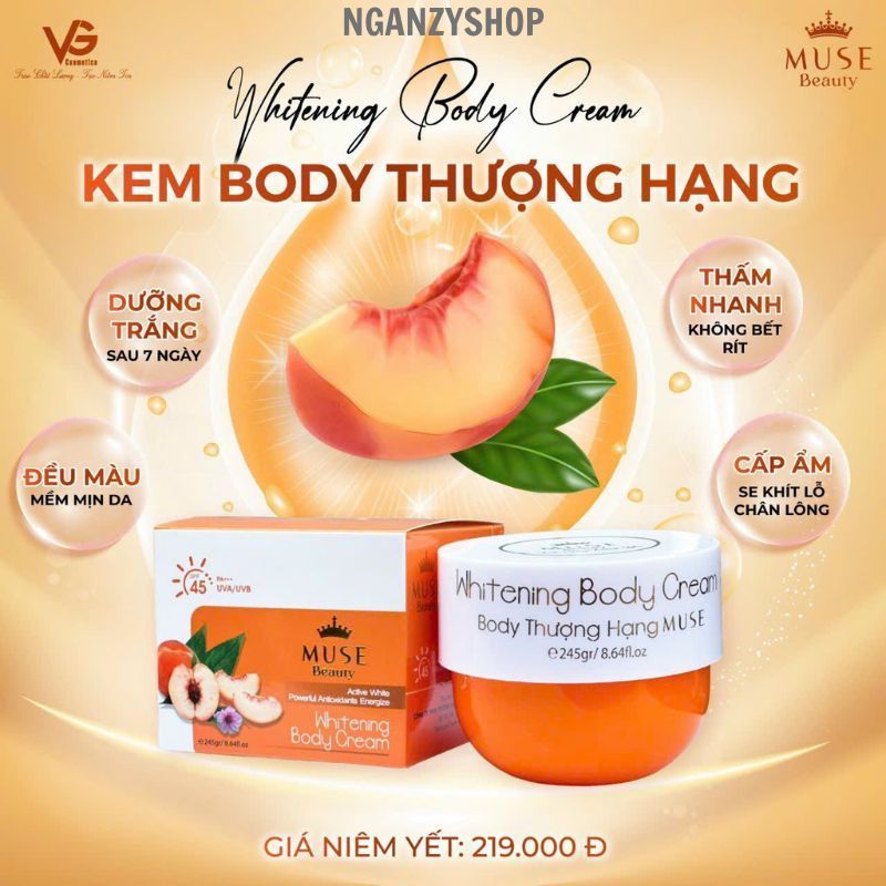 Kem dưỡng trắng da body Muse thượng hạng tinh chất hồng đào, Kem dưỡng trắng da body, phục hồi da chính hãng