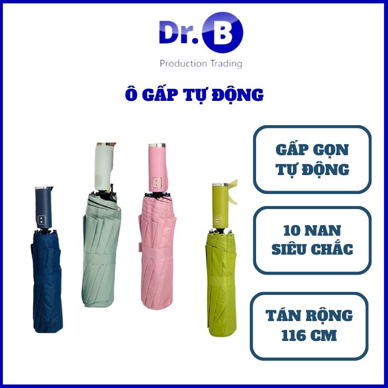 Ô dù cán vuông gấp gọn che mưa nắng xuất Nhật, 10 nan, 2 chiều tự động nhiều màu sắc- GiadungDrB