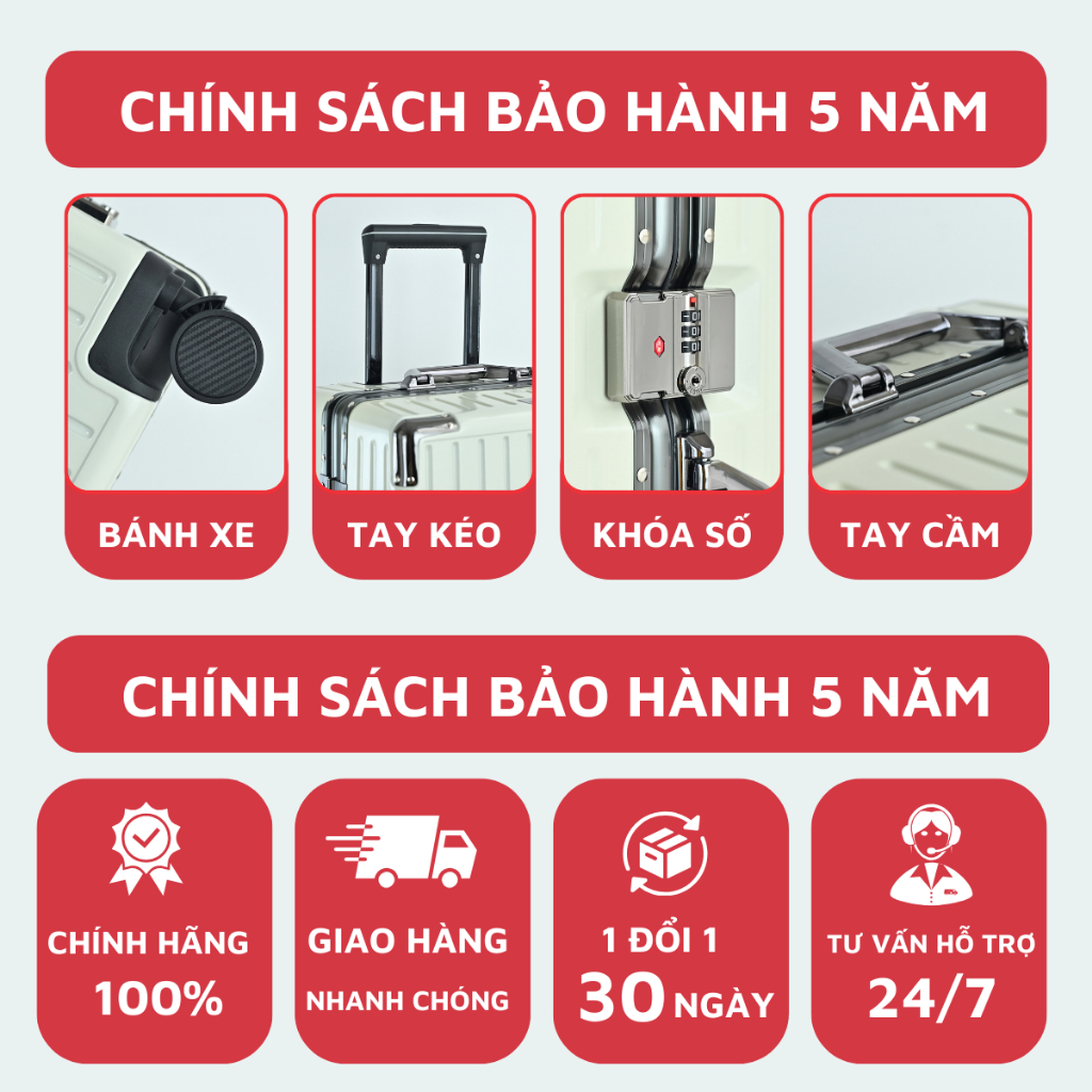 Vali du lịch Kingsun vali khung nhôm khóa sập size 20/24 cao cấp KS051/066 bo góc kim loại chống va đập cực tốt
