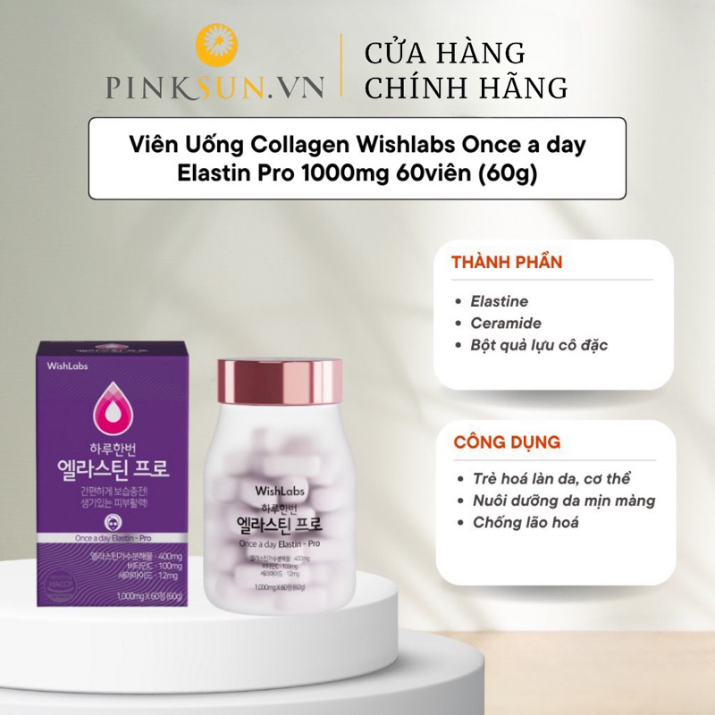 Viên Uống Collagen WishLabs Once a day Elastin PRO 1000mg x 60 viên (Hộp tím)