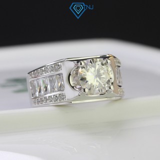  Nhẫn nam kim cương Moissanite size 8 ly kiểm định GRA xi bạch kim đính đá sang trọng NNAM0045 - Trang Sức TNJ 
