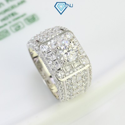 Nhẫn bạc nam Moissanite 6.5 ly xi bạch kim kèm thẻ tra cứu đá 1 carat sang trọng NNAM0041 - Trang Sức TNJ