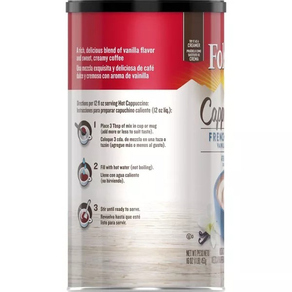 Cà phê hòa tan Folgers vị French Vanilla Cappuccino 453gr