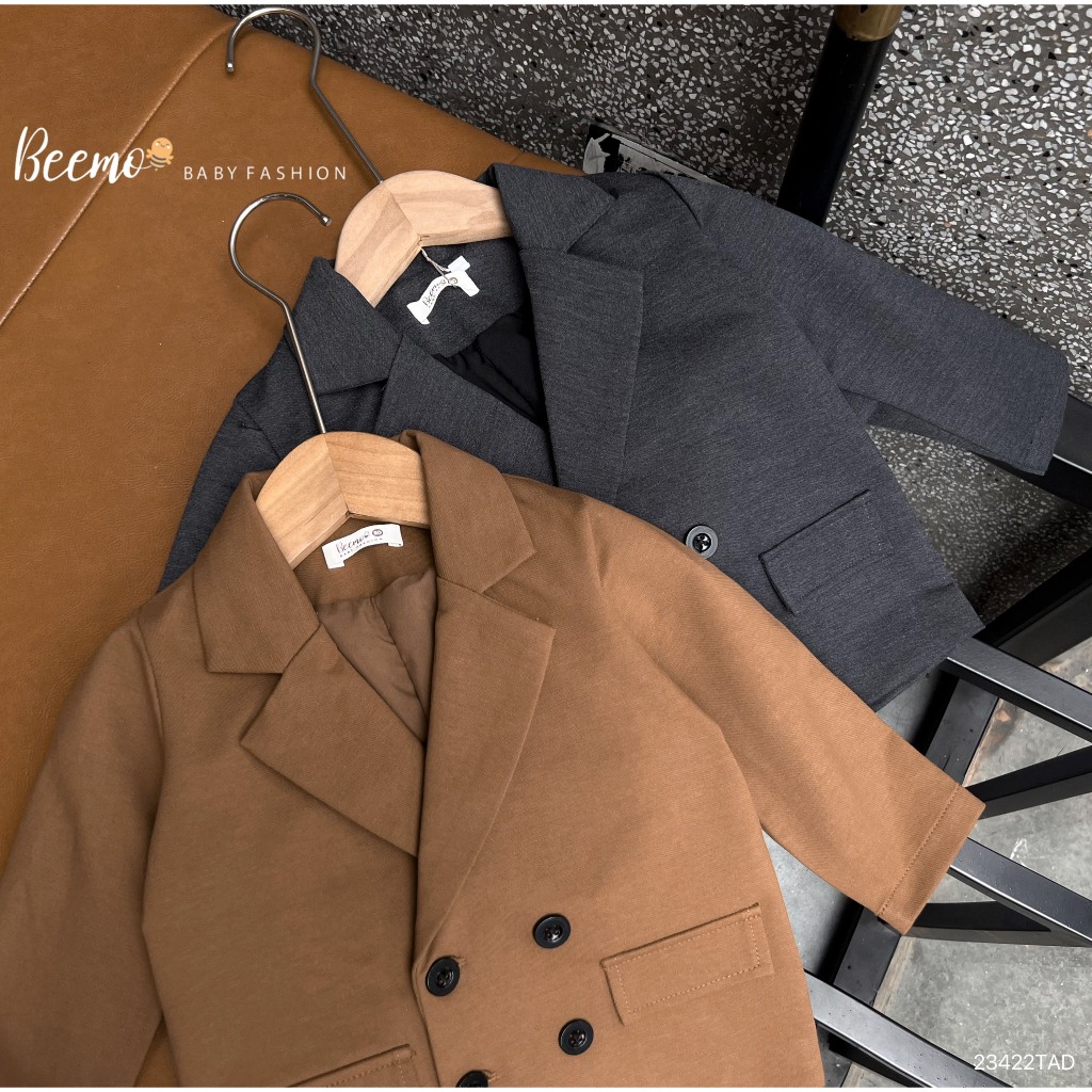 Áo vest dài tay Beemo cho bé trai, 4 khuy, đáp khuỷu tay cá tính, vải kaki đứng form, mặc sự kiện 23422TAD