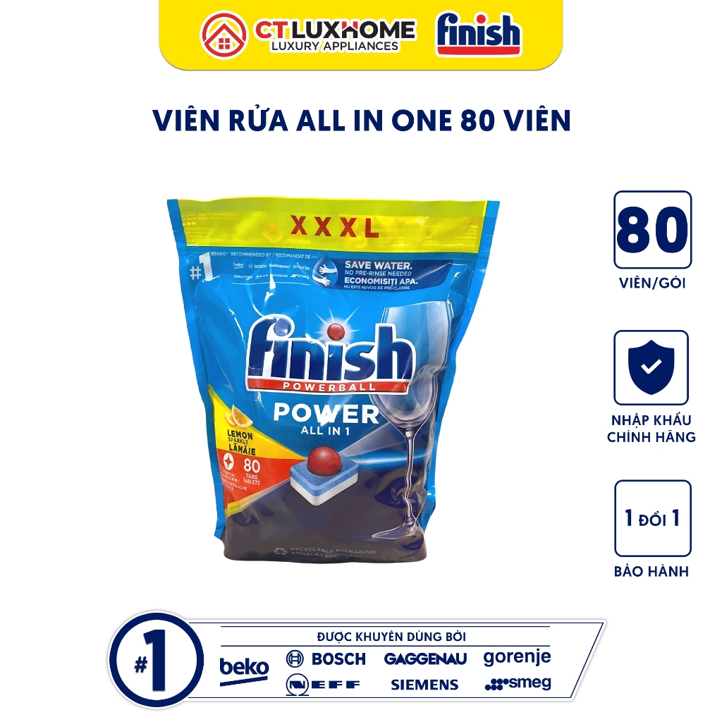 Viên rửa chén bát Finish All In One loại 50 viên, 80 viên, 90 viên, 100 viên, 120 viên  - Hàng chính hãng