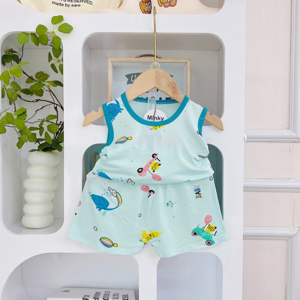 Set 3 bộ thun lạnh ba lỗ siêu mềm mát nhiều hình in dễ thương cho bé