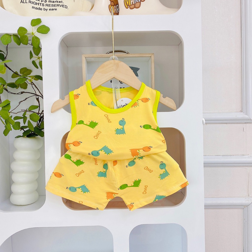 Set 3 bộ thun lạnh ba lỗ siêu mềm mát nhiều hình in dễ thương cho bé