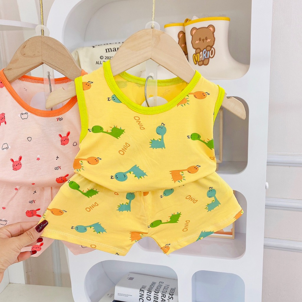 Set 3 bộ thun lạnh ba lỗ siêu mềm mát nhiều hình in dễ thương cho bé