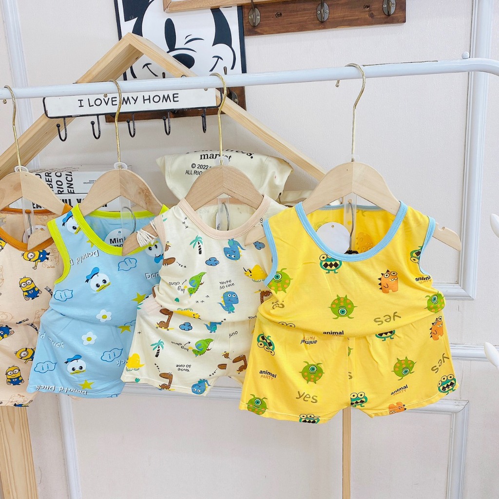 Set 3 bộ thun lạnh ba lỗ siêu mềm mát nhiều hình in dễ thương cho bé