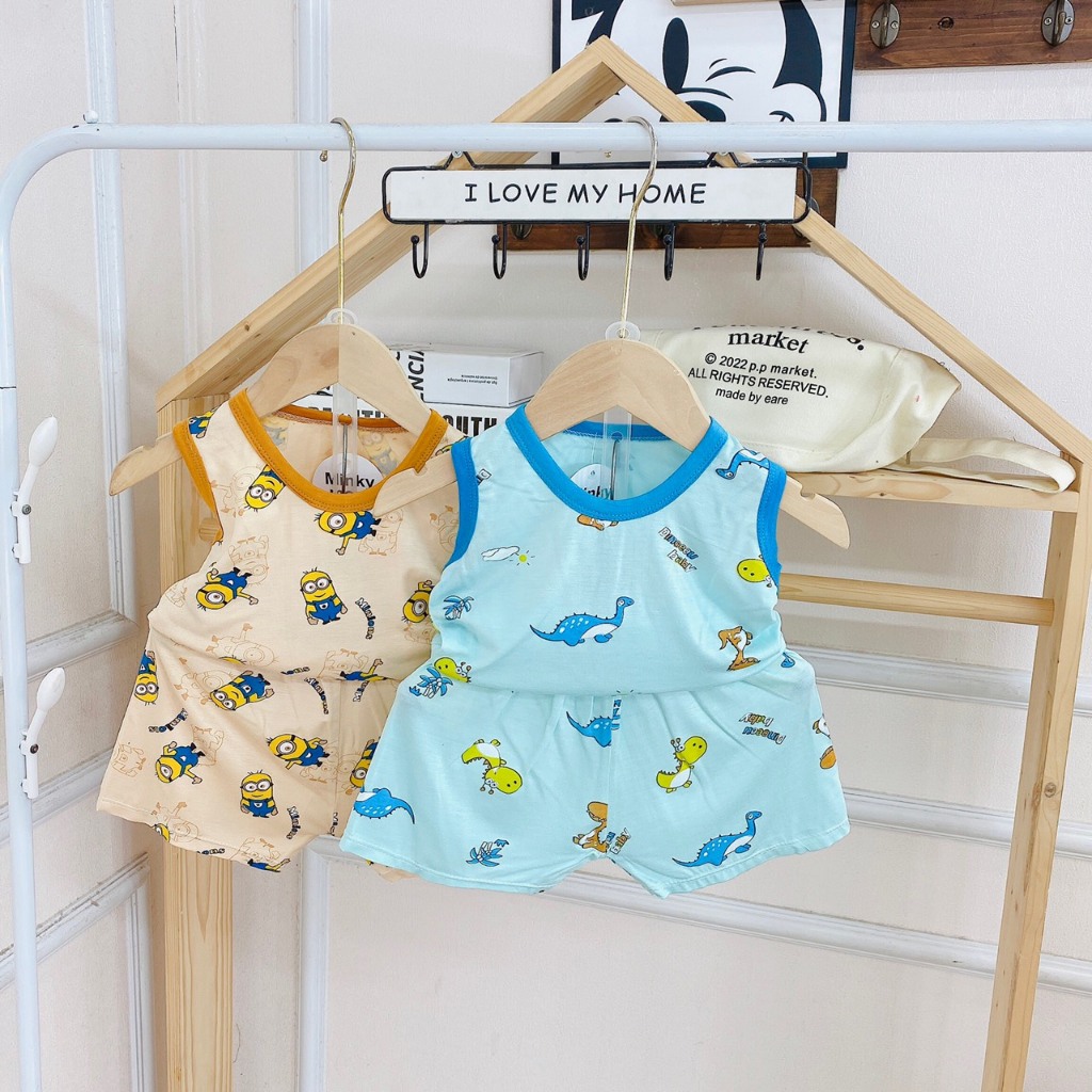 Set 3 bộ thun lạnh ba lỗ siêu mềm mát nhiều hình in dễ thương cho bé