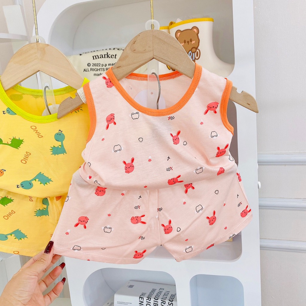 Set 3 bộ thun lạnh ba lỗ siêu mềm mát nhiều hình in dễ thương cho bé
