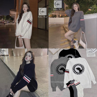 Áo nỉ cổ tròn sweater vạch tay