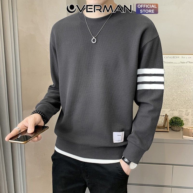 Áo Sweater Nam Nữ Unisex Phối Viền Cao Cấp, Áo Thu Đông Cổ Tròn Chất Tổ Ong Trẻ Trung Siêu Mềm AD06 - OVERMAN