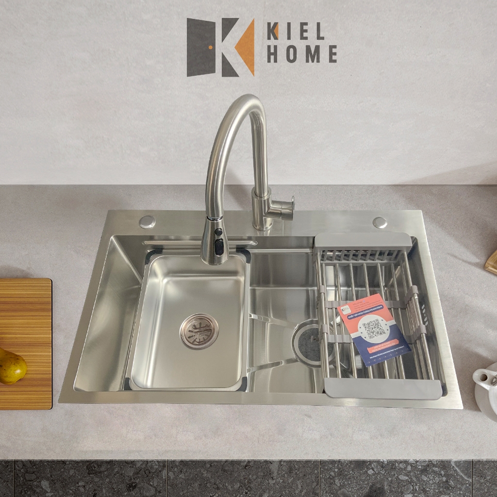 Chậu rửa bát 1 hố Inox SUS 304 kích thước 75x45cm, bồn rửa chén 1 hốc chính hãng bảo hàng 5 năm - KIEL HOME