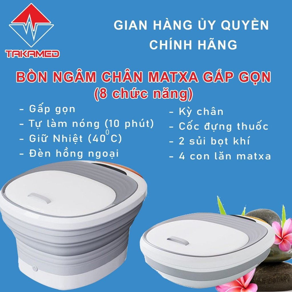 Bồn Ngân Chân Massage Gấp Gọn, Chậu Ngâm Chân Chính Hãng TAKAMED