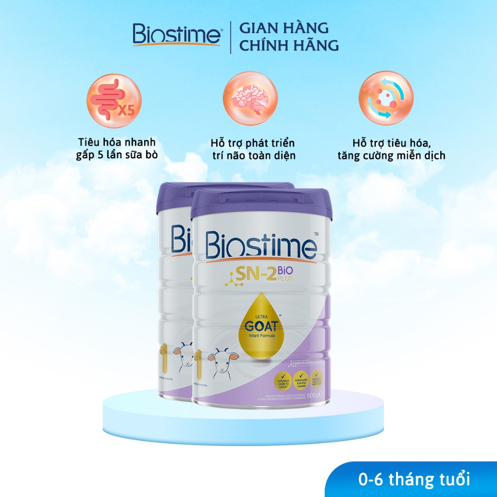 Combo 2 lon Sữa Dê Biostime Ultra Goat cải thiện tiêu hóa tăng cường hấp thu cho bé 800g