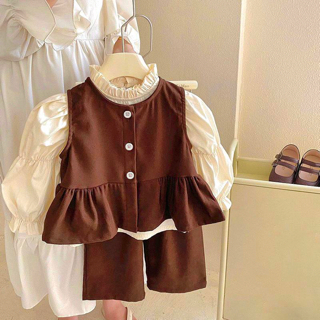 Set bộ thu đông cho bé gái A6 thiết kế tay bồng dài tay chất liệu nhung tăm size đại từ 14-45kg