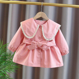 Váy thu đông cho bé gái C2 thiết kế dài tay cổ sen thắt nơ lưng chất kaki mềm size đại từ 14-45kg