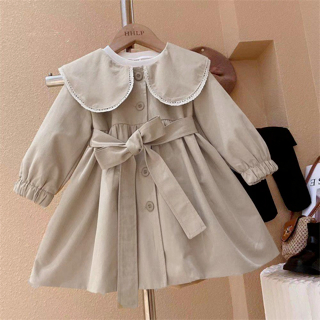 Váy thu đông cho bé gái C2 thiết kế dài tay cổ sen thắt nơ lưng chất kaki mềm size đại từ 14-45kg