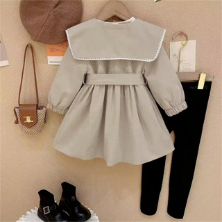 Váy thu đông cho bé gái C2 thiết kế dài tay cổ sen thắt nơ lưng chất kaki mềm size đại từ 14-45kg