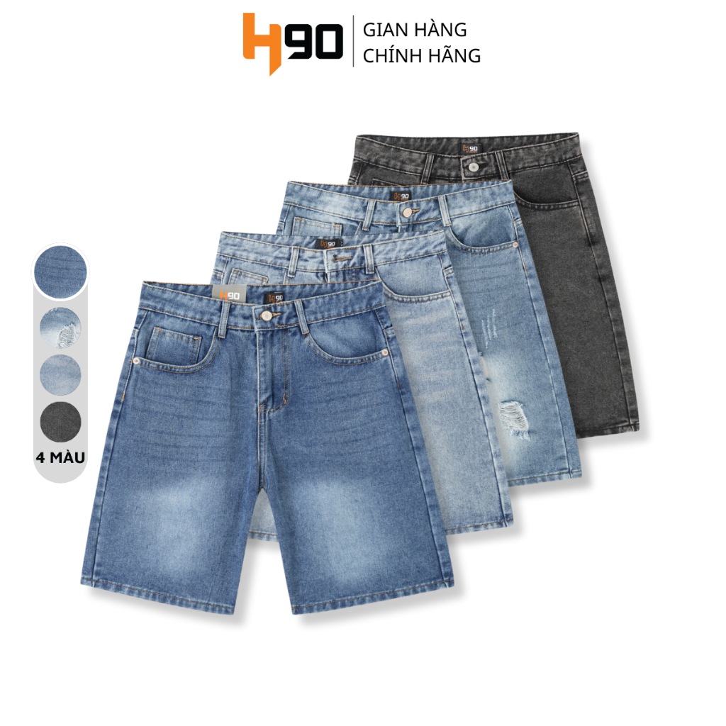 Quần Short Jean Nam H90 Dáng Rộng, Quần Bò Ngố Cạp Cao Chất Denim Không Co Giãn Bền Màu HSTJ006